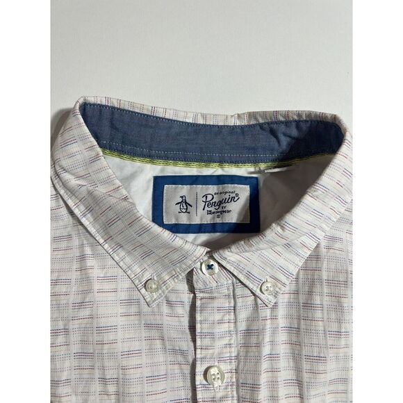 Penguin Mens XXL‎ Shirt Horizontal Patterned Stripe Button Down 100% Cotton - Picture 3 of 9